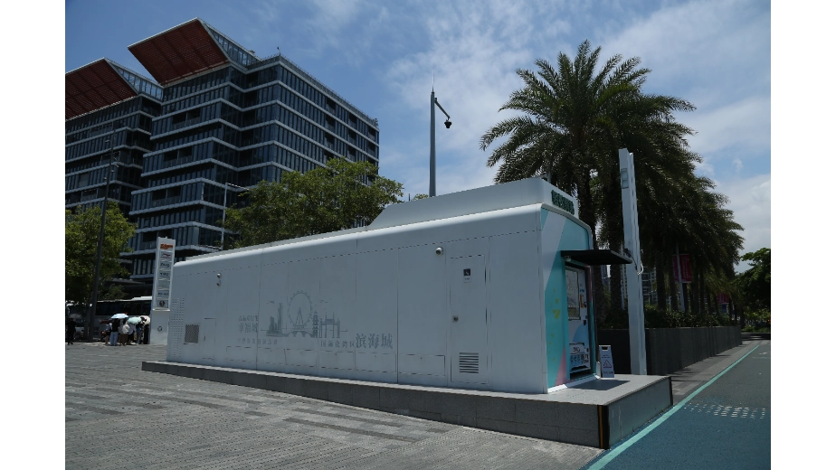 public restroom module for station style facility